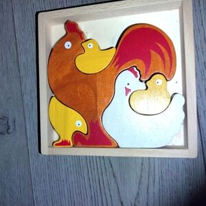 Colorful Wooden Farm Puzzle Rooster Chicks Hen Begin Again Toys